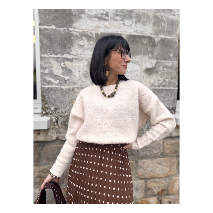 Pull col rond écru ou taupe – Taille unique 36-42 | Nouvelle collection