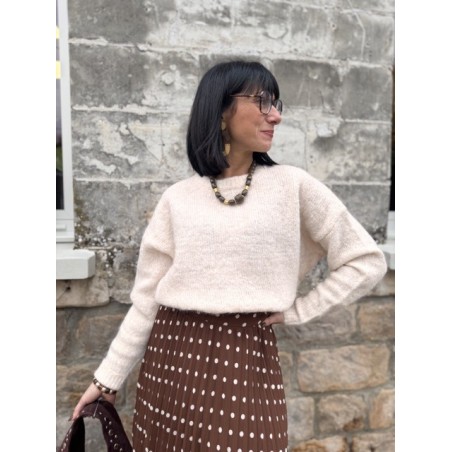Pull col rond écru ou taupe – Taille unique 36-42 | Nouvelle collection