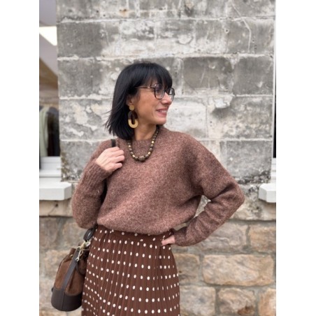 Pull col rond écru ou taupe – Taille unique 36-42 | Nouvelle collection