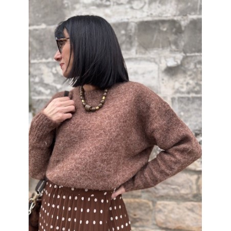Pull col rond écru ou taupe – Taille unique 36-42 | Nouvelle collection