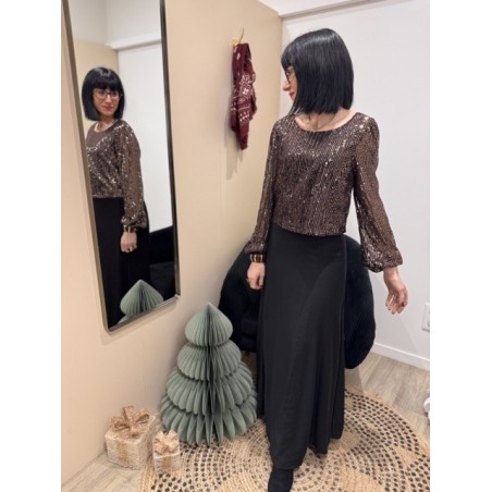 Robe sequins bronze & jupe noire patineuse – Robe soirée | Boutique Melle Jeanne