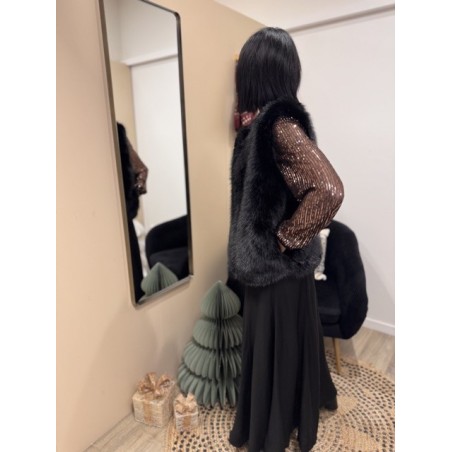Gilet fausse fourrure noire zippé – Taille unique 36-40 | Nouvelle collection