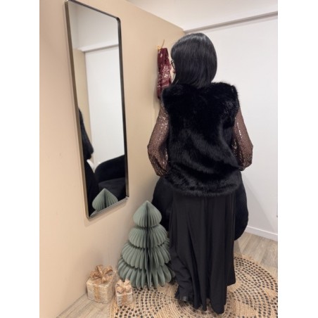 Gilet fausse fourrure noire zippé – Taille unique 36-40 | Nouvelle collection
