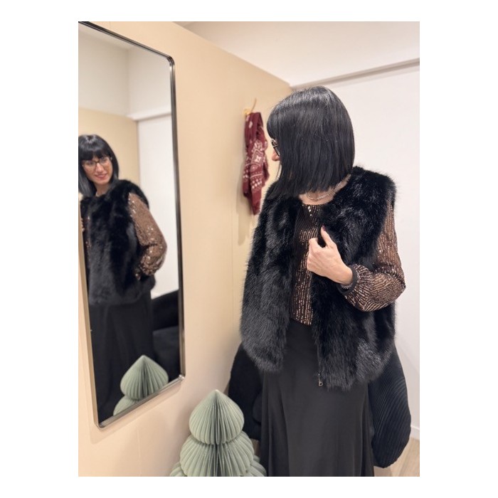 Gilet fausse fourrure noire zippé – Taille unique 36-40 | Nouvelle collection