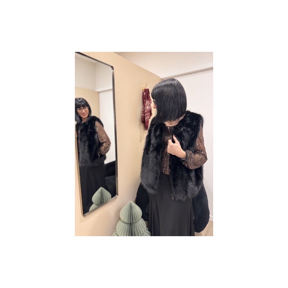 Gilet fausse fourrure noire zippé – Taille unique 36-40 | Nouvelle collection