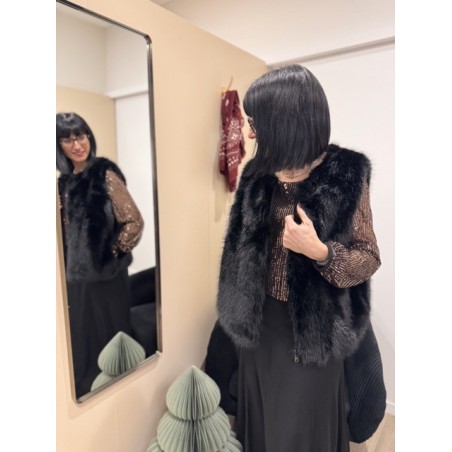 Gilet fausse fourrure noire zippé – Taille unique 36-40 | Nouvelle collection