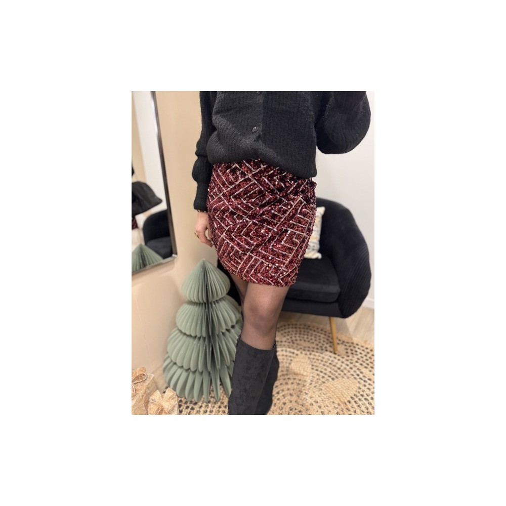 Jupe moulante en sequins bordeaux et gris – Tenue soirée | Boutique Melle Jeanne