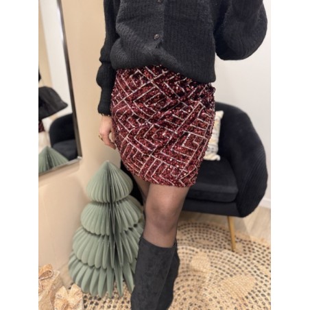 Jupe moulante en sequins bordeaux et gris – Tenue soirée | Boutique Melle Jeanne