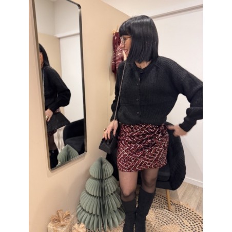 Jupe moulante en sequins bordeaux et gris – Tenue soirée | Boutique Melle Jeanne