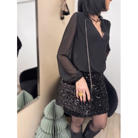 Pochette à bandoulière en sequins – Noir ou Léopard | Boutique Melle Jeanne