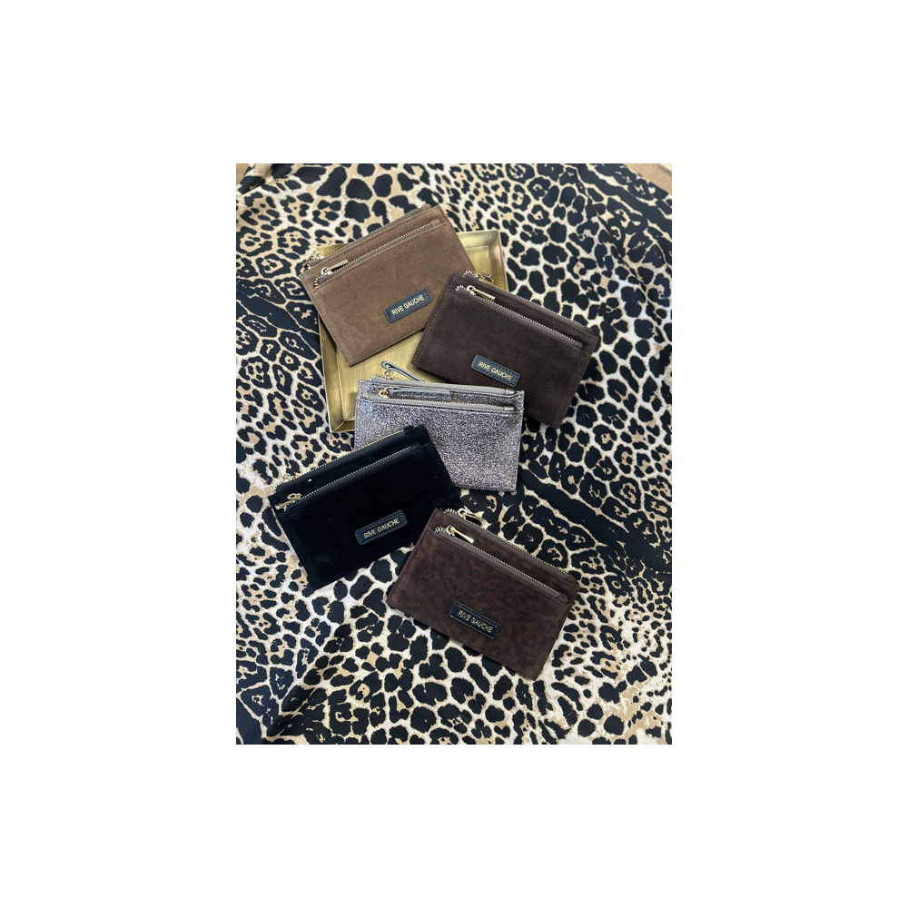 Porte-cartes en daim – Léopard, Marron, Camel, Noir ou Pailleté | Accessoires