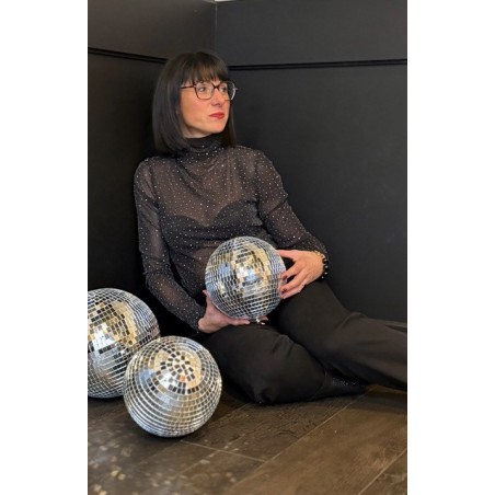 Sous-pull transparent scintillant col montant à strass argent | Melle Jeanne