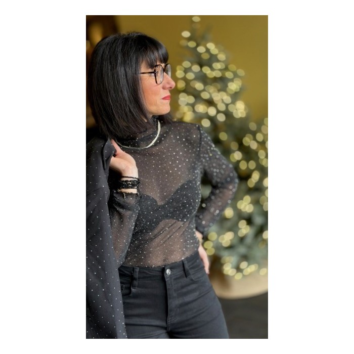 Sous-pull transparent scintillant col montant à strass argent | Melle Jeanne