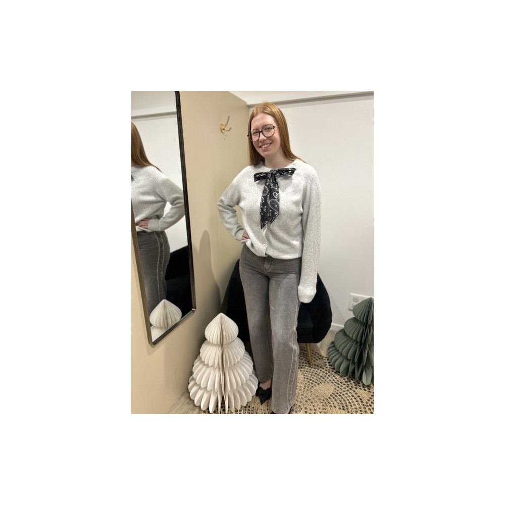 Jean gris droit taille haute à liseré pailleté argent | Melle Jeanne