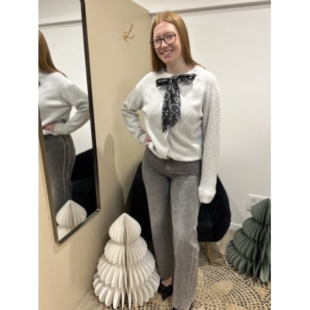 Jean gris droit taille haute à liseré pailleté argent | Melle Jeanne