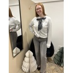 Jean gris droit taille haute à liseré pailleté argent | Melle Jeanne