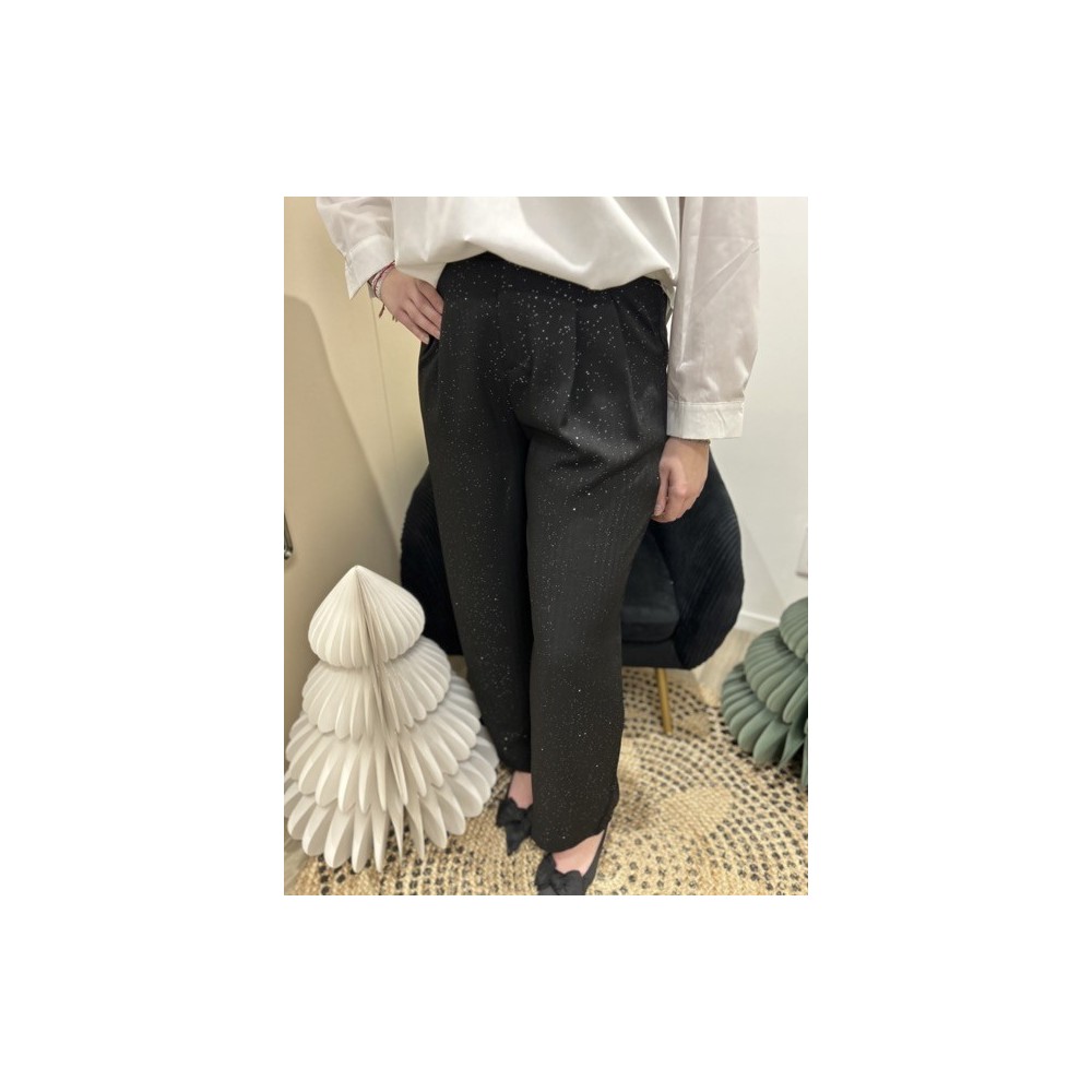 Pantalon de tailleur noir à paillettes, coupe fluide | Melle Jeanne