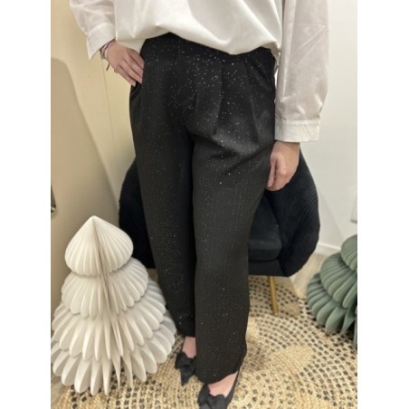 Pantalon de tailleur noir à paillettes, coupe fluide | Melle Jeanne