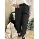 Pantalon de tailleur noir à paillettes, coupe fluide | Melle Jeanne