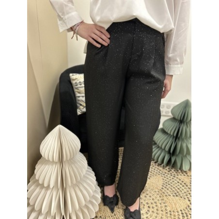Pantalon de tailleur noir à paillettes, coupe fluide | Melle Jeanne