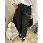 Pantalon de tailleur noir à paillettes, coupe fluide | Melle Jeanne