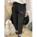 Pantalon de tailleur noir à paillettes, coupe fluide | Melle Jeanne