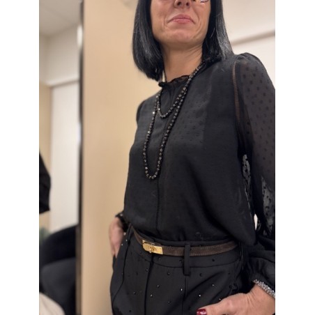 Blouse noire à pois col montant manches bouffantes | Melle Jeanne