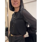 Blouse noire à pois col montant manches bouffantes | Melle Jeanne