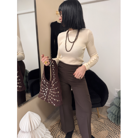 Pull Côtelé Noir ou Blanc – Boutons Dorés aux Manches | Chic Intemporel