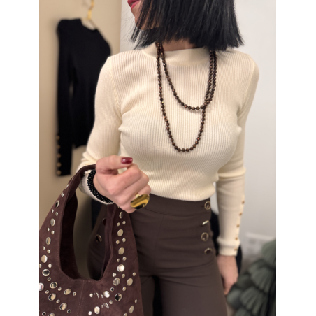 Pull Côtelé Noir ou Blanc – Boutons Dorés aux Manches | Chic Intemporel