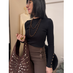 Pull Côtelé Noir ou Blanc – Boutons Dorés aux Manches | Chic Intemporel