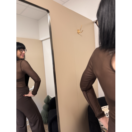 Body Voile Marron Effet Bustier Velours Noir | Élégance & Féminité