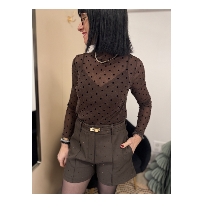 Sous-pull transparent marron irisé à pois noirs | Melle Jeanne
