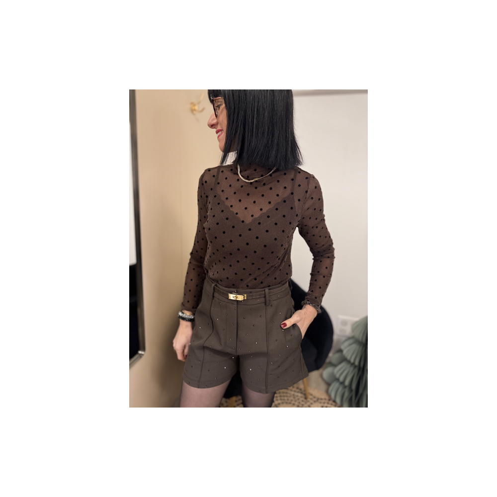 Sous-pull transparent marron irisé à pois noirs | Melle Jeanne
