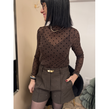 Sous-pull transparent marron irisé à pois noirs | Melle Jeanne