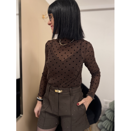 Sous-pull transparent marron irisé à pois noirs | Melle Jeanne