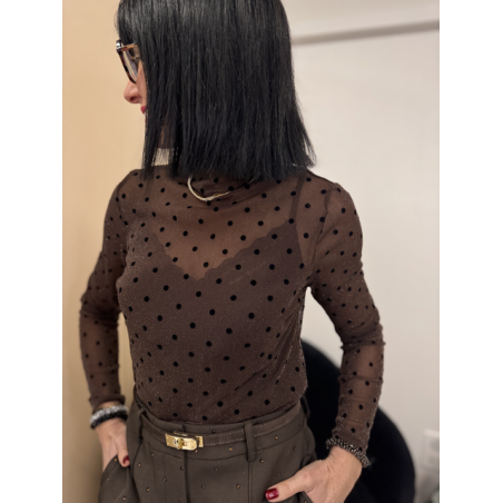 Sous-pull transparent marron irisé à pois noirs | Melle Jeanne