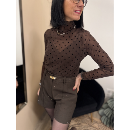 Sous-pull transparent marron irisé à pois noirs | Melle Jeanne