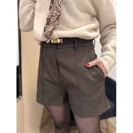 Short taille haute à strass – Marron ou Noir | Melle Jeanne