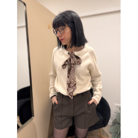 Gilet à lacets bandana gris ou écru – Taille unique | Melle Jeanne