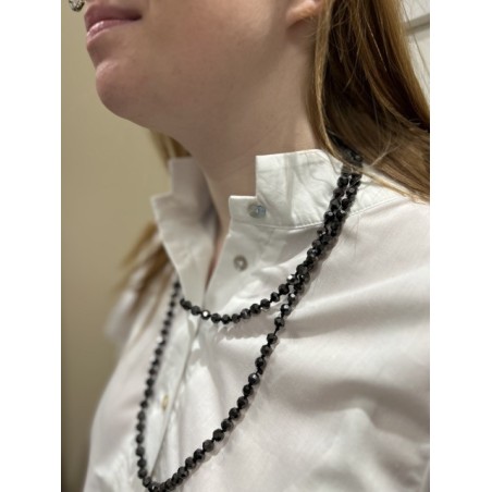 Sautoir en Perles Brillantes Noir ou Marron – Porté Double | Élégance Intemporelle