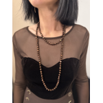 Sautoir en Perles Brillantes Noir ou Marron – Porté Double | Élégance Intemporelle