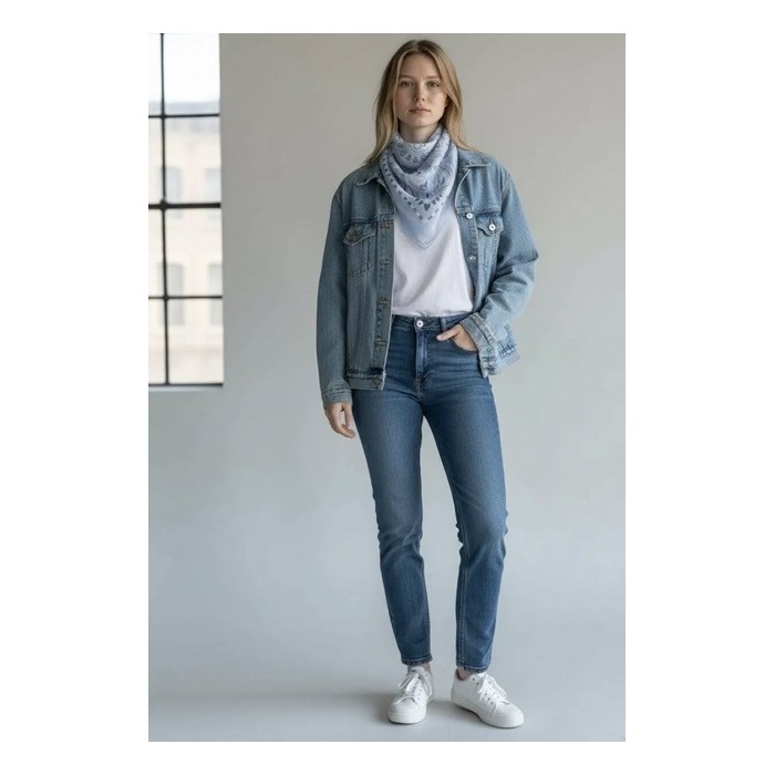 Écharpe bleue ciel motif bandana argent & blanc – Chapitre Bleu