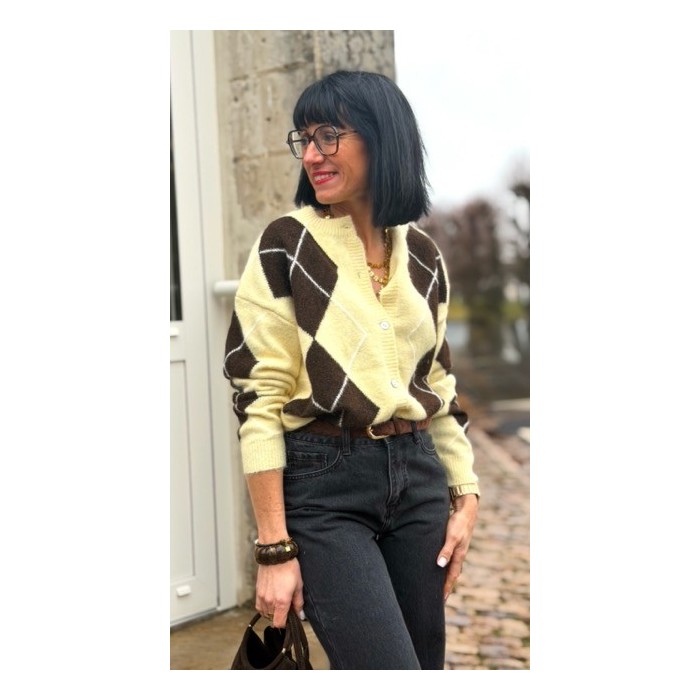 gilet jacquard jaune et marron – Femme | Boutique Melle Jeanne