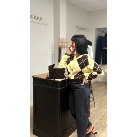 gilet jacquard jaune et marron – Femme | Boutique Melle Jeanne