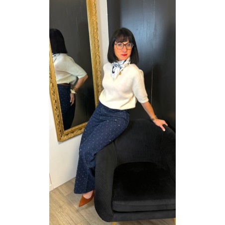 Pull court à manches – Blanc| Femme | Boutique Melle Jeanne