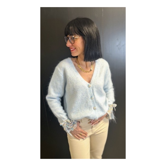 Gilet bleu avec détails fleuris – Femme | Boutique Melle Jeanne