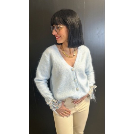 Gilet bleu avec détails fleuris – Femme | Boutique Melle Jeanne