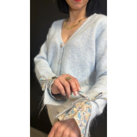 Gilet bleu avec détails fleuris – Femme | Boutique Melle Jeanne