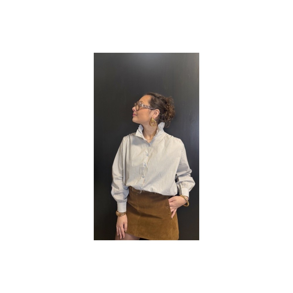 Chemise bleue à rayures marron – Femme | Boutique Melle Jeanne